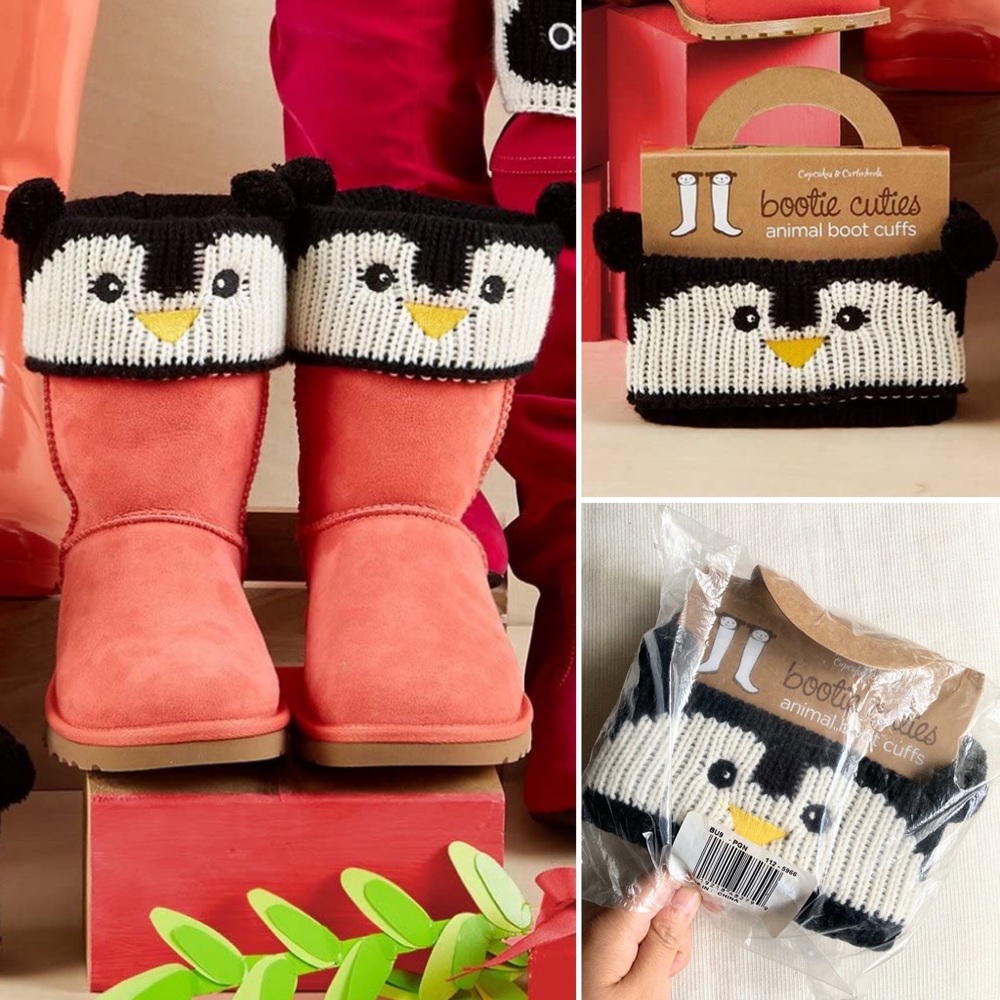 NWT Cupcakes and Cartwheels Knitted Penguin Animal Cuffs Kids Low High Boots